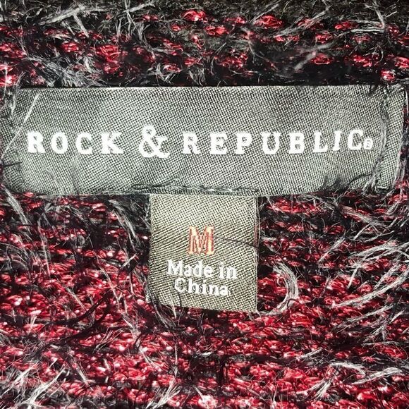 Rock and Republic Textured Metallic V Neck Sweater in Black/Burgundy Women’s M - Picture 9 of 10